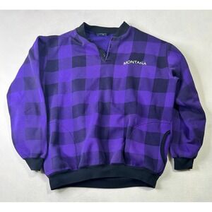 Vintage AJ Sportswear Montana Buffalo Plaid Fleece Sweatshirt Purple Mens XL USA